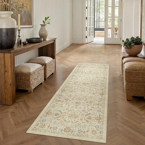 Vista 40 de PureCozy Alfombra de área beige de 2 x 3 pulgadas, lavable, vintage, pequeña, para entrada, cocina, suave, retro, floral, de pelo bajo, tapete
