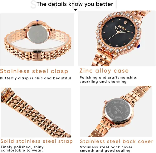 Vista 4 de SKMEI Women Watch, Leather Elegant Wrist Watch for Lady Girls, Analog Quartz Waterproof Watches for Women