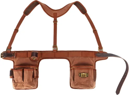 Vista 3 de Bolsa para cinturón de herramientas con tirantes-carpintero electricista acolchada 5+ bolsillos, pequeña Heavy Duty Work Belt ,with Hammer Holder