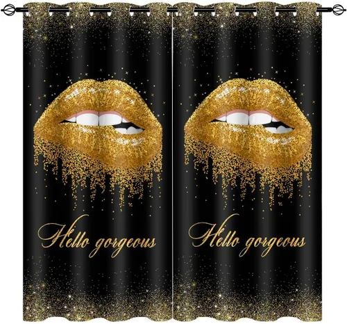 Vista 3 de CLZYSP554 - Cortinas de labios para dormitorio, cortinas opacas con aislamiento térmico para oscurecer la habitación, cortinas opacas para Dorado