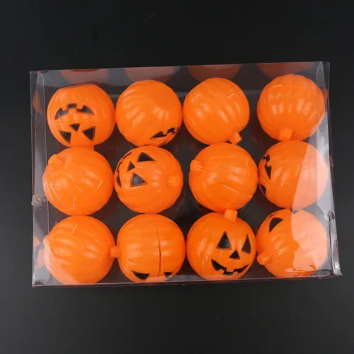Vista 4 de TINKSKY Estuche recipiente de plástico en forma de calabaza, mini portarregalos de Halloween, 12 unidades (amarillo)