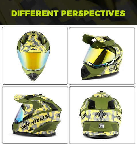 Vista 2 de Orthrus Casco de motocicleta Dual Sport Adventure certificado por DOT para adultos, doble visera y ranura de intercomunicador, ATV UTV Dirt Bike