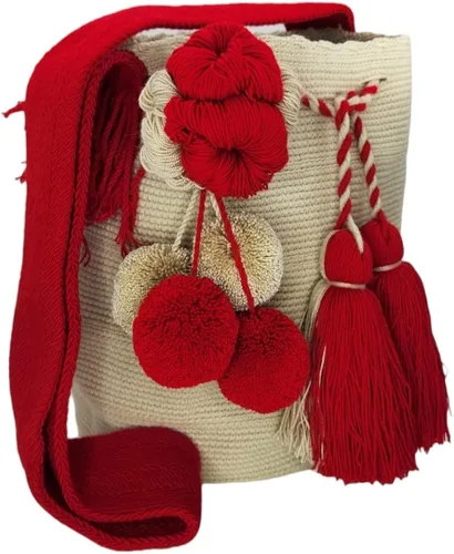 Vista 3 de Mochila Wayuu colombiana 100% auténtica, hecha a mano, producto artesanal, bolsa de viaje cruzada, diseño único, estilos multicolor..