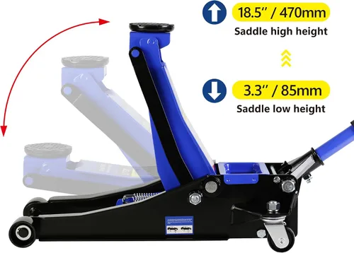 Vista 3 de PULLAFUN Gato de Piso de Perfil Bajo de 3 Toneladas Capacidad 6600 lbs con Pistón Doble, Bomba de Elevación Rápida de Acero Estable Rango de Altura