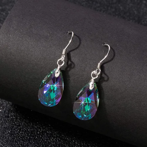 Vista 13 de Aretes colgantes de cristal austriaco con forma de lágrima para mujer, joyería hipoalergénica de plata de ley 925