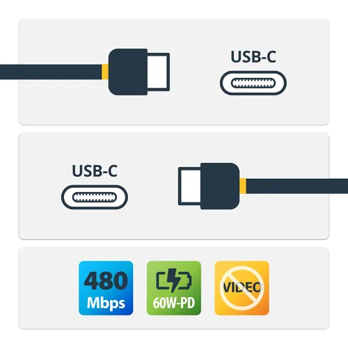 Vista 8 de StarTech Cable USB-C a USB-C en espiral de 1.6 pies / 19.7 in, negro, 3A, USB 2.0