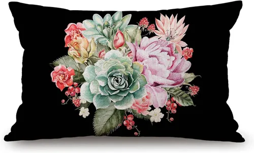 Vista 13 de Solekla Fundas de almohada de 12 x 20 pulgadas, decoración rústica de granja, fundas de almohada florales mexicanas, algodón lino, arte étnico