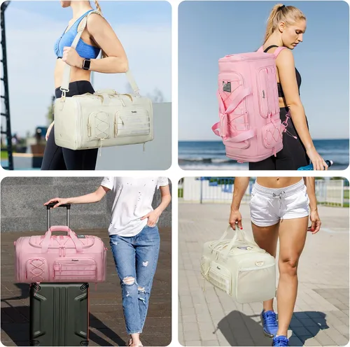 Vista 6 de Bosstin Bolsa de gimnasio para hombres y mujeres, 45L de viaje, bolsa de lona deportiva, mochila de viaje para gimnasio, fin de semana, mochila