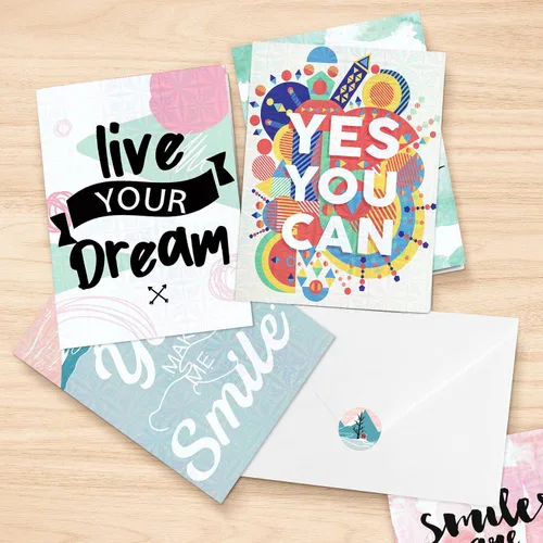 Vista 3 de Deeplay Tarjetas de felicitación motivacionales, 24 paquetes de tarjetas holográficas inspiradoras con citas, tarjetas de mejoramiento