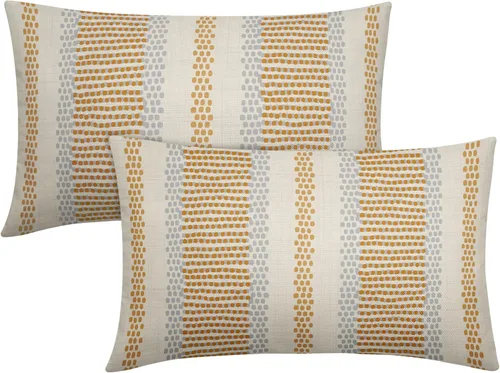 Vista 54 de Juego de 2 fundas de almohada negras y azules con rayas de puntos grises, decorativas para exteriores, estilo boho rústico, para sofá, cama, cojín