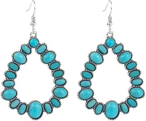 Vista 2 de Collar Olsen Twins, con piedras, flores de calabaza, estilo boho, de moda, clásico, de plata, bohemio, bisutería, turquesa