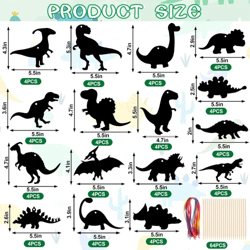 Vista 2 de Droutti Juego de 64 tarjetas de rascar con temática de dinosaurio, papel para rascar arco iris, kit de tarjetas de arte de dinosaurio, papel