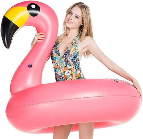 Vista 2 de Flamenco inflable piscina flotador Jasonwell gigante Tubo de fiesta con Válvulas rápidas Verano Piscina al aire Lounge Raft decoraciones juguetes