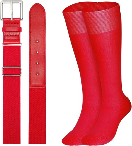 Vista 9 de XZQTIVE Conjunto combinado de calcetines de béisbol y softbol y cinturón de béisbol y sóftbol, calcetines de fútbol hasta la rodilla para niños