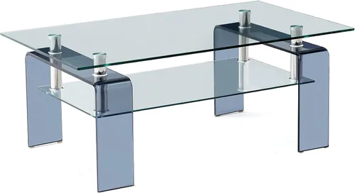 Vista 4 de Mesa de centro de vidrio templado con patas de cristal, moderna mesa de centro pequeña para sala de estar (gris, 39.4 x 21.7 x 17.7 pulgadas)