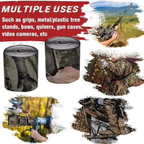 Vista 6 de Cinta silenciadora de camuflaje, 2 rollos de cinta autoadhesiva silenciadora de tela protectora para silenciar accesorios de caza de metal