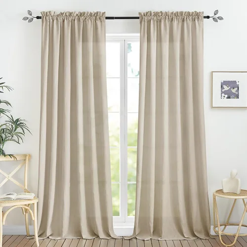 Vista 18 de RYB HOME - Cortinas de lino texturizado semitranslúcidas, privacidad media, filtro de luz, decoración de ventana para dormitorio/baño/sala de estar