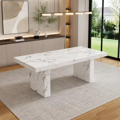 Vista 18 de gopop Mesa de comedor de mármol de 63 pulgadas, tablero de mesa de comedor MDF con patrón de mármol y base para cocina y comedor.