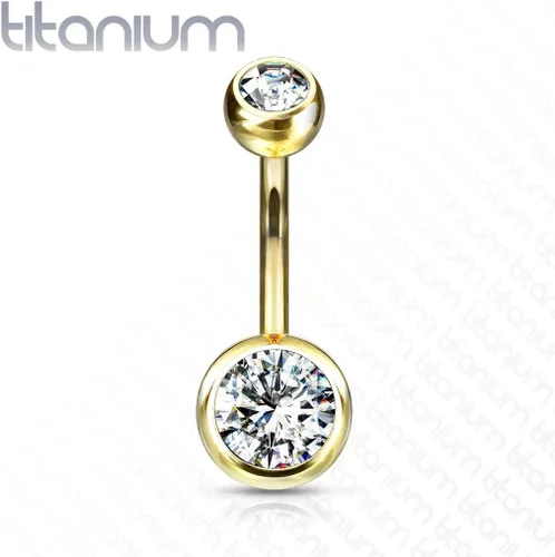 Vista 2 de FIFTH CUE 14G G23 - Piercing para el ombligo de titanio sólido con doble gema, de bola