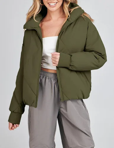 Vista 7 de ZESICA Chaqueta acolchada de invierno para mujer, manga larga, con cremallera, acolchada y con bolsillos