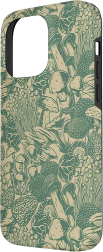 Vista 2 de Funda para iPhone 14 Pro Max con diseño de hongos y flores silvestres retro beige claro y marrón