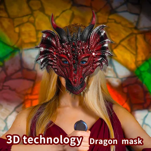 Vista 4 de Tandarui Máscara de dragón 3D, paquete de 2 unidades, disfraz de fiesta de Halloween, cosplay para adultos y hombres, máscaras de media cara