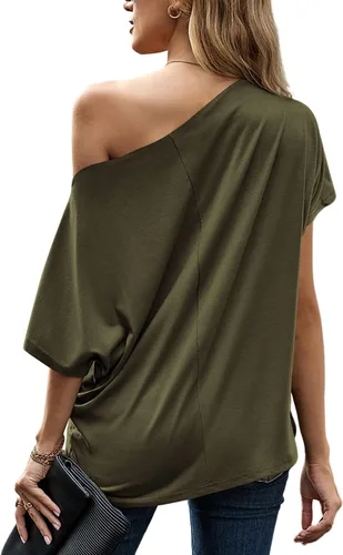 Vista 2 de LYANER Blusa tipo túnica suelta con nudo torcido y manga de murciélago para mujer