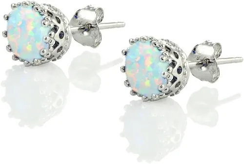Vista 2 de Aretes con pasante de plata esterlina con gema de nacimiento redonda de 6mm, piedra preciosa genuina e imitación