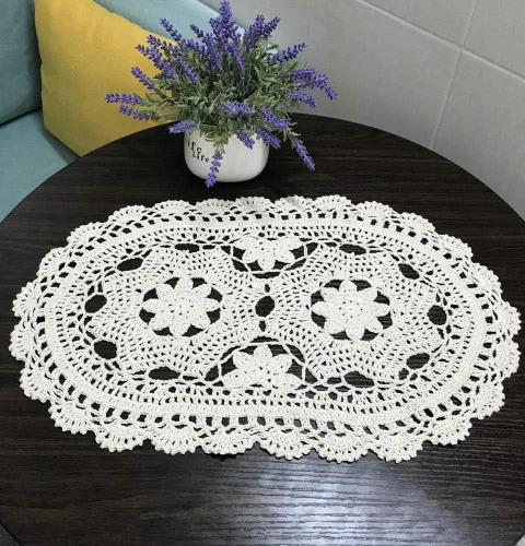 Vista 3 de Hetao Manteles individuales ovalados de ganchillo de 11 x 19 pulgadas, hechos a mano, 100% algodón, 2 unidades, beige