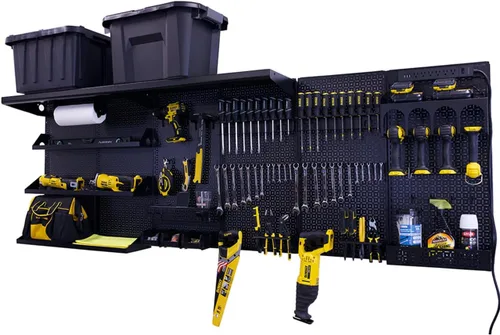 Vista 5 de OmniWall Weekend Warrior Ultimate Tool Kit - Sistema de Almacenamiento de Pared de Tablero de Clavos de Metal de 96" x 32" Negro/Naranja