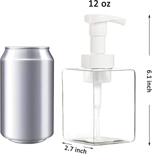 Vista 2 de Youngever Paquete de 4 botellas cuadradas de plástico transparente, botellas de bomba de plástico recargables con bloqueo de viaje (12 onzas)