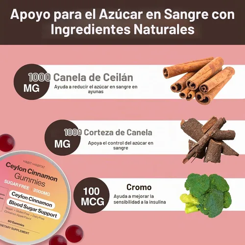 Vista 2 de Ceilán - Gomitas de canela - 2000 mg de canela complejo de cromo en latas sin plástico - Sin gluten vegano