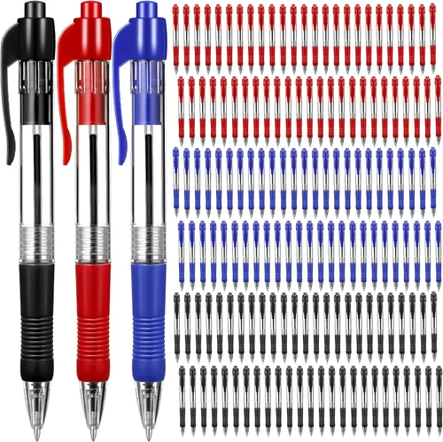 Vista 10 de Fainne Paquete de 200 Bolígrafos Retráctiles de Punta de Bola 1.0 mm Punta Media Recargables de Escritura Suave con Clic y Agarre para Trabajo Tinta