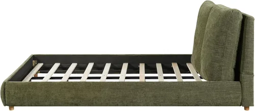 Vista 8 de Merax Cama de plataforma tapizada de tela Boucle tamaño Queen con dos cabeceras de almohada extraíbles, marco de cama de madera con patas redondas