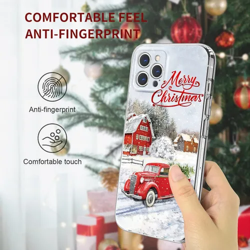 Vista 4 de Newseego Funda de Navidad para iPhone 12 Pro Max, serie a prueba de golpes, antiamarilla, policarbonato duro + TPU para mujeres y niñas, lindo coche