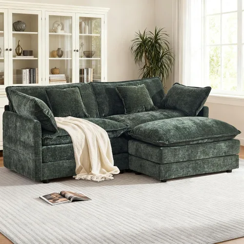 Vista 11 de KIVENJAJA - Sofá modular en forma de U extragrande tipo nube, chenilla moderna de 4 plazas con asiento profundo para sala de estar y oficina, con 2