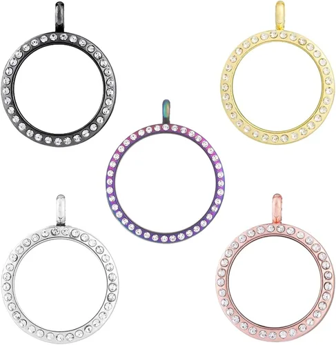 Vista 8 de WANDIC Abalorios de fotos con diamantes de imitación, 4 piezas de oro redondo de memoria, colgante de ramo de boda nupcial para foto o decoración