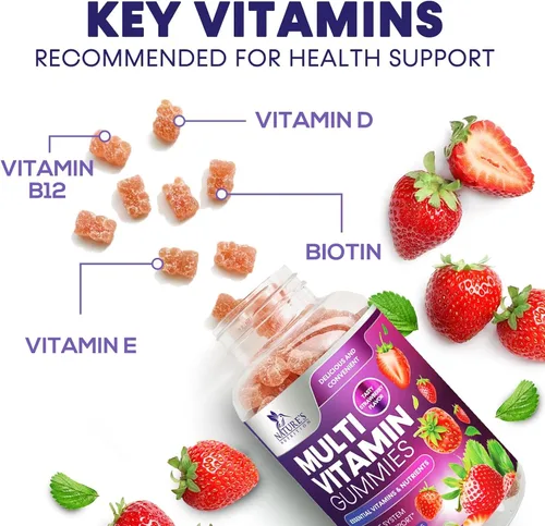 Vista 5 de Gomitas multivitamínicas para adultos – Gomitas multivitamínicas diarias para adultos con vitaminas A, C, D, B12 para mujeres y hombres, suplemento