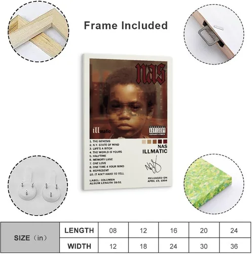 Vista 4 de Illmatic - Póster en lienzo para decoración de dormitorio, 08 x 12 pulgadas Estilo de marco