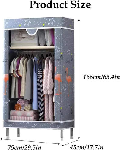 Vista 2 de large closets Portable Wardrobe Closet with Pattern Cloth Cover Closets for Bedroom Hanging Closet Saves Space Steel Rack Large Closet Space-saving