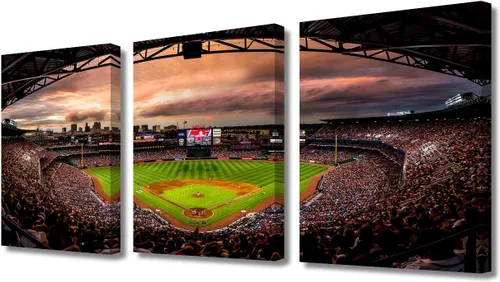 Vista 29 de TUMOVO American Major Baseball - Lienzo decorativo para pared, diseño de estadio de los Bravos, 3 piezas, arte de pared de Filadelfia, cuadros