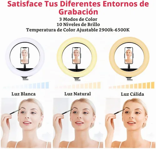 Vista 2 de Anillo de luz LED de 18 pulgadas con soporte de trípode, luz de anillo para selfie de maquillaje regulable para retrato de estudio, YouTube, Vlog