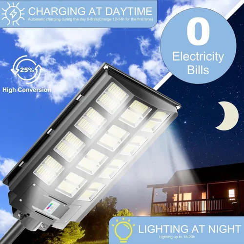 Vista 7 de Luz solar de calle, 8000 W, 7000 K, 480000 lúmenes, 1152 luces LED solares de estacionamiento del anochecer al amanecer, luces solares al aire