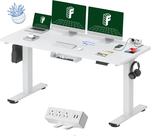 Vista 11 de FLEXISPOT EN2 Escritorio de pie de una pieza entera de 48 x 30 pulgadas con regleta eléctrica, arce Parte superior de arce + marco blanco