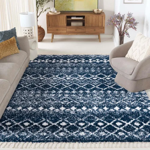 Vista 23 de SAFAVIEH Berber Fringe Shag Collection - Alfombra decorativa de 2 pies 2 pulgadas x 4 pies, color crema y gris oscuro, diseño que no desprende