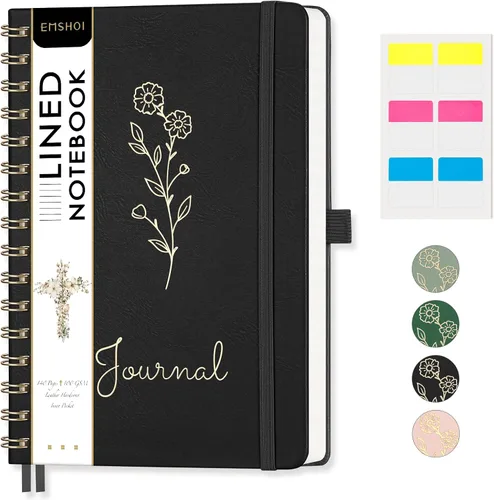 Vista 25 de EMSHOI Cuaderno de espiral con puntos, tapa dura de cuero, papel grueso de 3.53 oz/m², cuaderno de cuadrícula de puntos de 0.197 in para diario