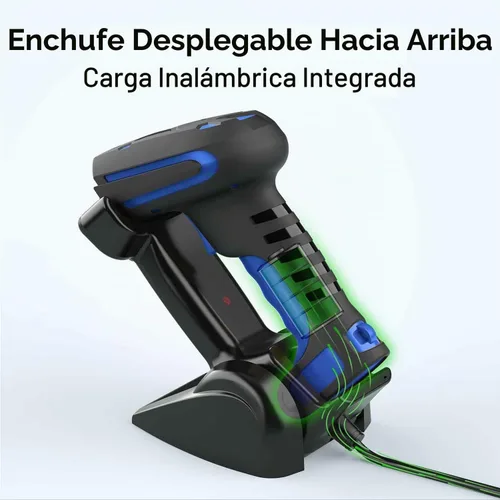 Vista 4 de Alacrity Escáner de Código de Barras Industrial 2D Mejorado con Soporte de Carga Inalámbrica, Distancia de Transmisión de 1968 Pies 433MHz Azul-2D