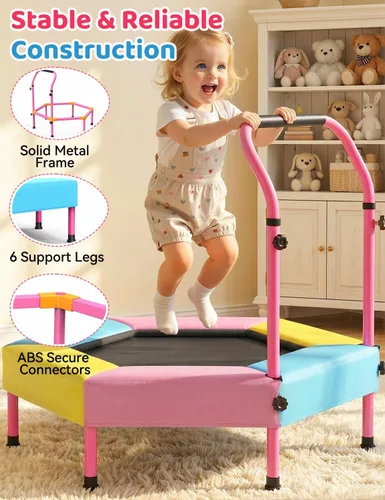 Vista 2 de Twinkoo Trampolín para niños con mango de espuma, marco antiinclinación y cubierta de resorte acolchada gruesa, mini trampolín para interiores