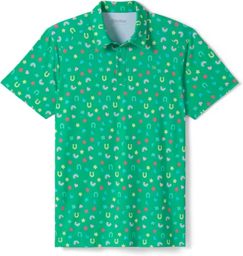 Vista 14 de Tipsy Elves Camiseta polo de golf divertida para hombre - Ropa de golf novedosa Paraíso azul de 8 bits