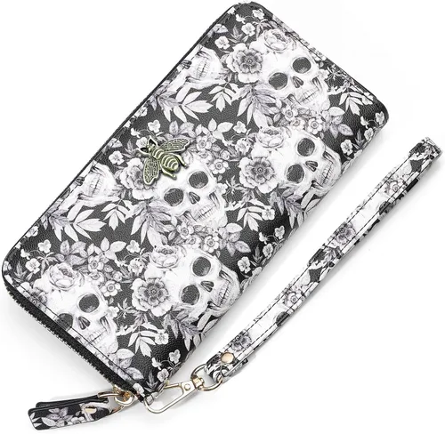 Vista 7 de Billetera para mujer con bloqueo RFID para mujer, carteras largas con correa de muñeca para mujer